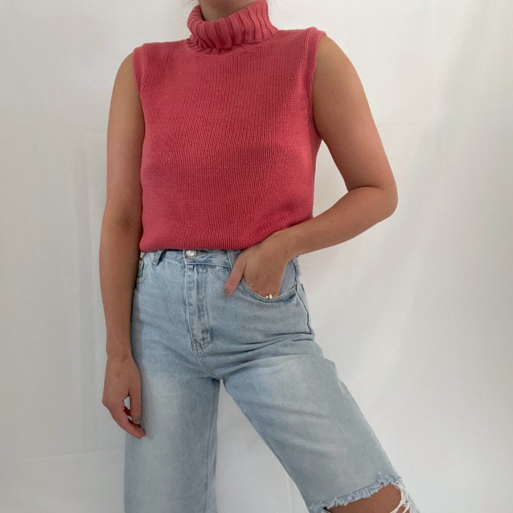 Vintage Chunky Muted Rust Sleeveless Turtleneck - Picture 5 of 10